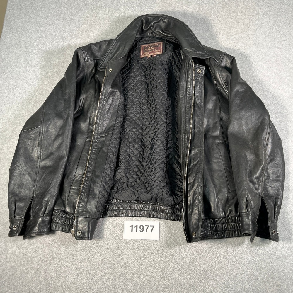 American Classics Colebrook Jacket Men XL Black Leather Quilted Lined Ribbed Hem